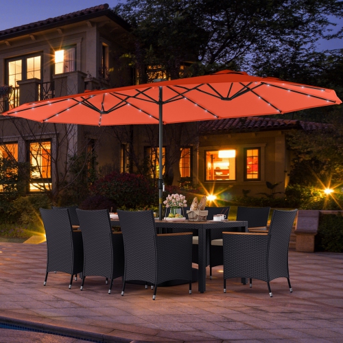 Gymax Set Of 11 Patio Dining Set w/ 15ft Double-Sided Patio Umbrella