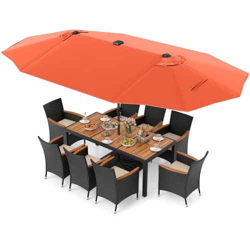 Gymax Set Of 11 Patio Dining Set w/ 15ft Double-Sided Patio Umbrella