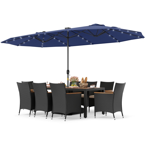 Gymax Set Of 11 Patio Dining Set w/ 15ft Double-Sided Patio Umbrella