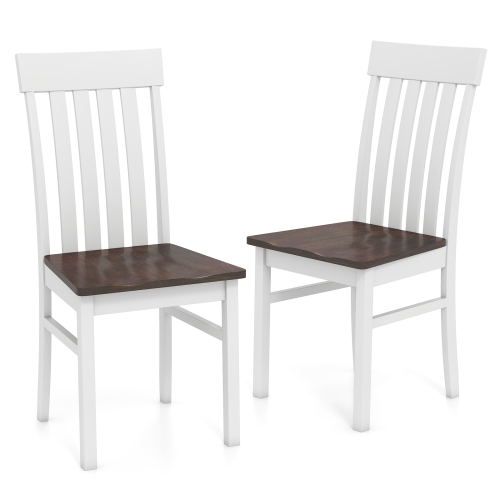 Gymax Dining Chairs Set of 2 w/Slatted High Backrests Concave Seats Rubber Wood Legs