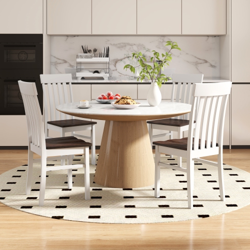 Gymax Dining Chairs Set of 2 w/Slatted High Backrests Concave Seats Rubber Wood Legs