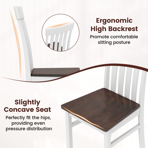 Gymax Dining Chairs Set of 2 w/Slatted High Backrests Concave Seats Rubber Wood Legs