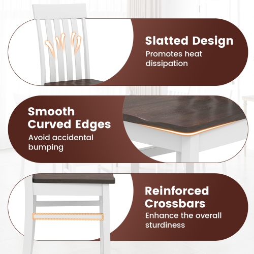 Gymax Dining Chairs Set of 2 w/Slatted High Backrests Concave Seats Rubber Wood Legs