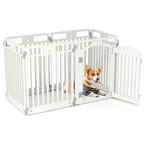 Gymax 32'' 6-Panel Dog Playpen w/ Secure Locking Door & Ground Stakes Easy Assembly