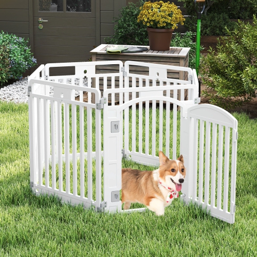 Gymax 32'' 6-Panel Dog Playpen w/ Secure Locking Door & Ground Stakes Easy Assembly