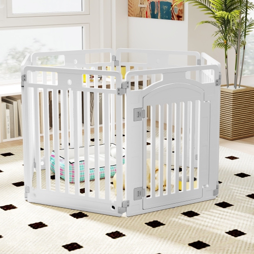 Gymax 32'' 6-Panel Dog Playpen w/ Secure Locking Door & Ground Stakes Easy Assembly