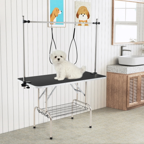 Gymax Adjustable Pet Grooming Table w/ Sturdy H-shaped Metal Frame Heavy-duty