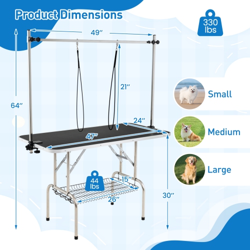 Gymax Adjustable Pet Grooming Table w/ Sturdy H-shaped Metal Frame Heavy-duty