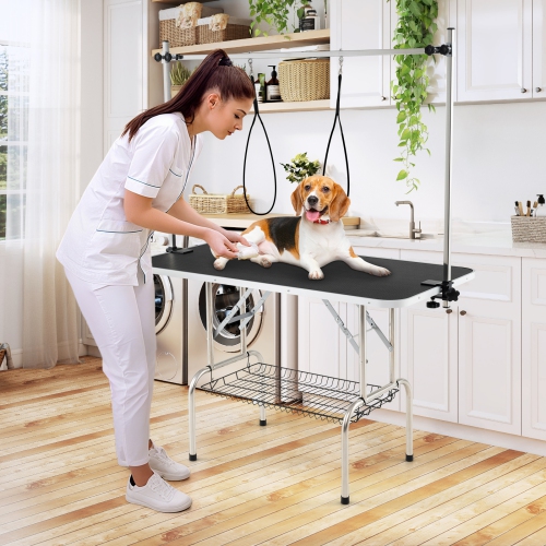 Gymax Adjustable Pet Grooming Table w/ Sturdy H-shaped Metal Frame Heavy-duty