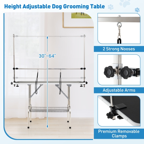 Gymax Adjustable Pet Grooming Table w/ Sturdy H-shaped Metal Frame Heavy-duty