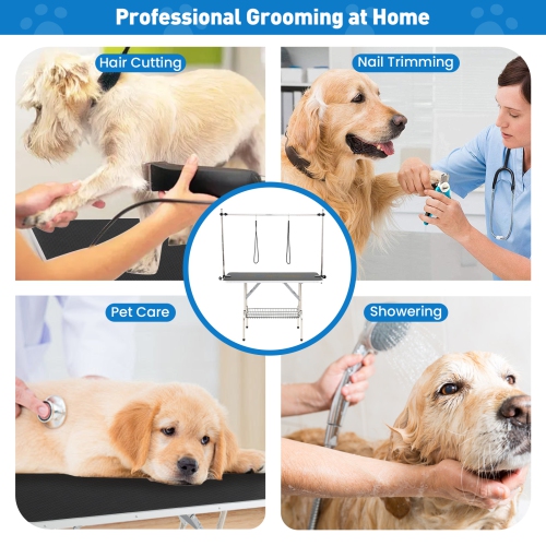 Gymax Adjustable Pet Grooming Table w/ Sturdy H-shaped Metal Frame Heavy-duty