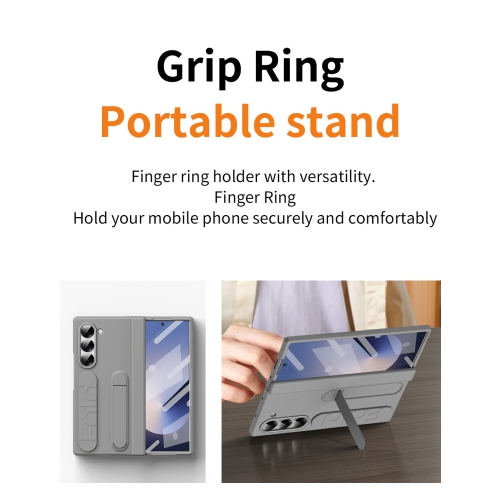 Samsung Z Fold 6 Case with Wristband Holder, 4/3 Hinge Pen Slot, and Folding Case Cover - Black