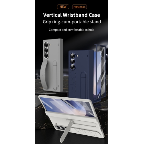 Samsung Z Fold 6 Case with Wristband Holder, 4/3 Hinge Pen Slot, and Folding Case Cover - Blue