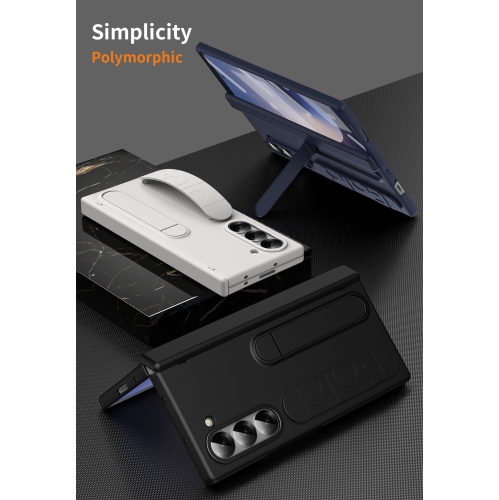 Samsung Z Fold7 Case with Wristband Stand, 4/3 Hinge Pen Slot, and Folding Case Cover - Gray