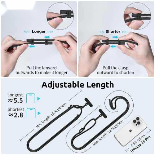 Adjustable mobile phone lanyard with 1 mobile phone lanyard buckle, suitable for Apple and Android