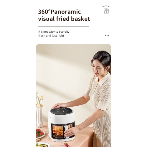 4.5L Smart Air Fryer with Visual Display, Large Glass Capacity, Milky White, 3D Surround Heating, 360° Low-Fat Baking, Visual Window | Color Screen