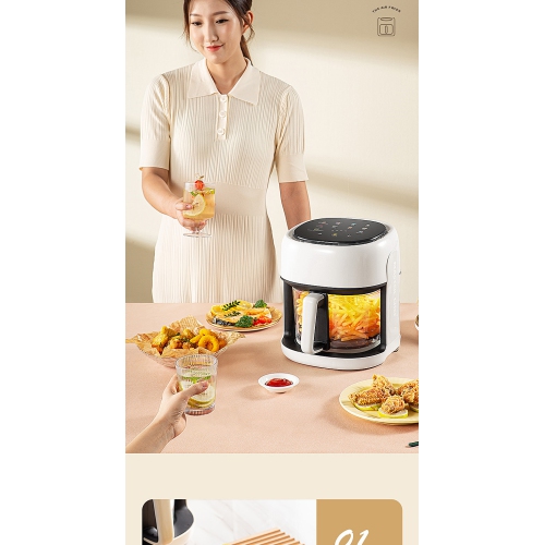 4.5L Smart Air Fryer with Visual Display, Large Glass Capacity, Milky White, 3D Surround Heating, 360° Low-Fat Baking, Visual Window | Color Screen