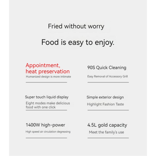 Smart Touch Screen Air Fryer Household Electric Fryer Air Fryer Breakfast Machine Fried Chicken Legs Black 4.5L US Standard 220V