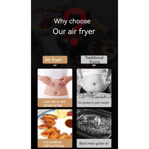 Smart Touch Screen Air Fryer Household Electric Fryer Air Fryer Breakfast Machine Fried Chicken Legs Black 4.5L US Standard 220V