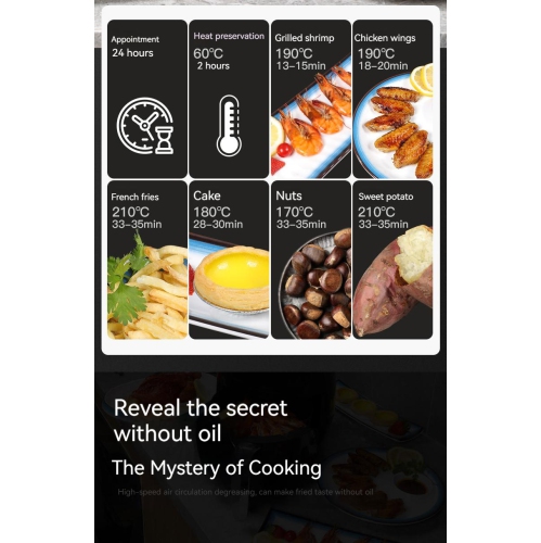 Smart Touch Screen Air Fryer Household Electric Fryer Air Fryer Breakfast Machine Fried Chicken Legs Black 4.5L US Standard 220V