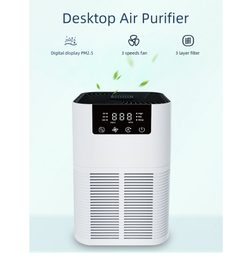 Brand new desktop air purifier with negative ionization, formaldehyde removal, sterilization, and odor removal, white.Plug-in model - US plug-in