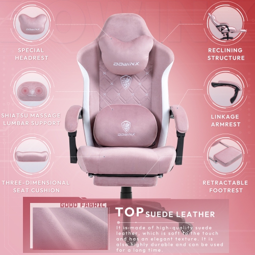 Dowinx Gaming Chair with Heated Massage Lumbar Support, Breathable Fabric Office Chair with Pocket Spring Cushion and Footrest, Recliner High Back PC