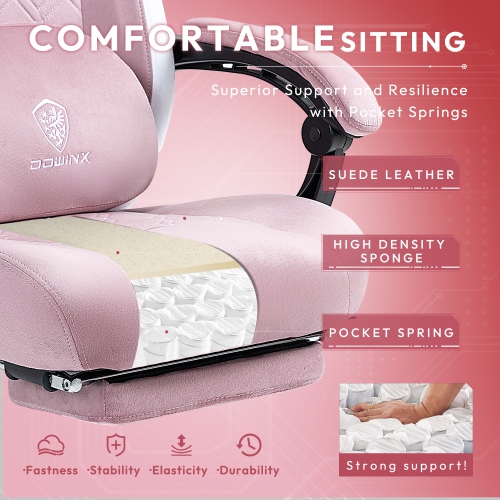 Dowinx Gaming Chair with Heated Massage Lumbar Support, Breathable Fabric Office Chair with Pocket Spring Cushion and Footrest, Recliner High Back PC