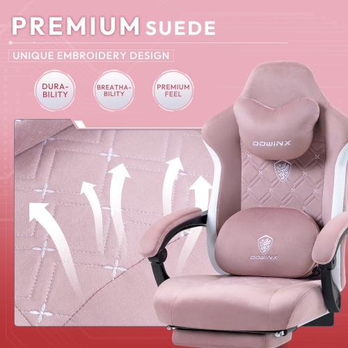 Dowinx Gaming Chair with Heated Massage Lumbar Support, Breathable Fabric Office Chair with Pocket Spring Cushion and Footrest, Recliner High Back PC