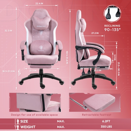 Dowinx Gaming Chair with Heated Massage Lumbar Support, Breathable Fabric Office Chair with Pocket Spring Cushion and Footrest, Recliner High Back PC