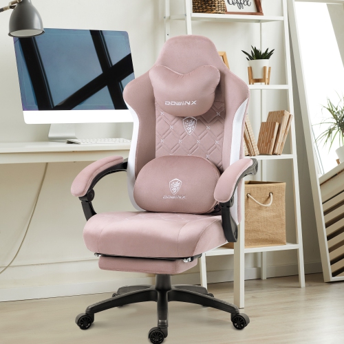 Dowinx Gaming Chair with Heated Massage Lumbar Support, Breathable Fabric Office Chair with Pocket Spring Cushion and Footrest, Recliner High Back PC