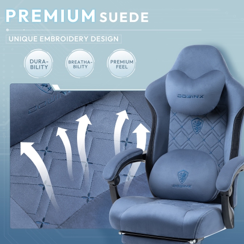 Dowinx Gaming Chair with Heated Massage Lumbar Support, Breathable Fabric Office Chair with Pocket Spring Cushion and Footrest, Recliner High Back PC