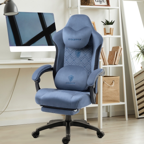 Dowinx Gaming Chair with Heated Massage Lumbar Support, Breathable Fabric Office Chair with Pocket Spring Cushion and Footrest, Recliner High Back PC