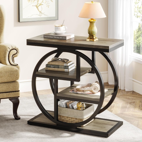TRIBESIGNS  End Table for Living Room, 4-Tier Narrow Side Table With Storage Shelves, Industrial Bedside Table