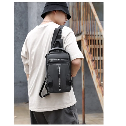 Sac à bandoulière pour homme avec port de recharge USB Sac messager Sac de voyage Sac de poitrine idéal pour les voyages en plein air et le camping