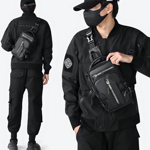 Sac à bandoulière pour homme avec port de recharge USB Sac messager Sac de voyage Sac de poitrine idéal pour les voyages en plein air et le camping