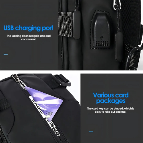 Sac à bandoulière pour homme avec port de recharge USB Sac messager Sac de voyage Sac de poitrine idéal pour les voyages en plein air et le camping