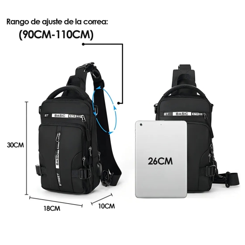 Sac à bandoulière pour homme avec port de recharge USB Sac messager Sac de voyage Sac de poitrine idéal pour les voyages en plein air et le camping