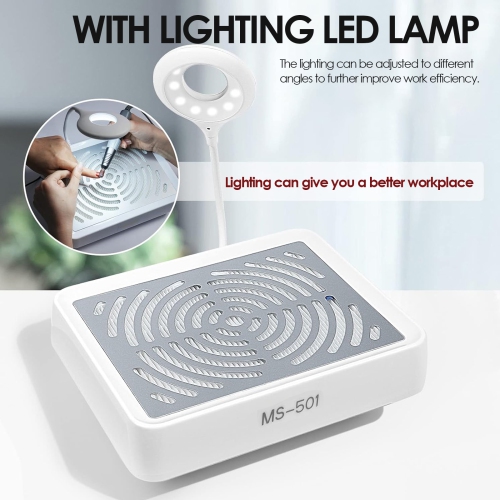 Nail dust collector with LED light, electric nail vacuum cleaner, nail art dust removal fan, suitable for manicure, nail care