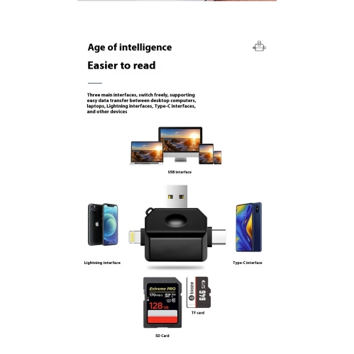 Lecteur de cartes SD Lecteur de cartes TF Lecteur de cartes USB Lecteur de cartes multifonction OTG3.0 - type C Apple mâle + USB femelle vers SD/TF