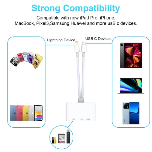Compatible avec le téléphone mobile Android d'Apple, interface deux-en-un OTG vers station d'extension pour lecteur de carte SD/TF/USB2.0 HUB