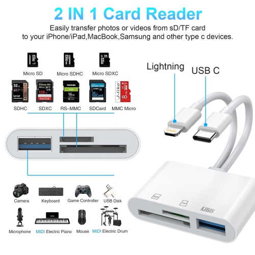 Compatible avec le téléphone mobile Android d'Apple, interface deux-en-un OTG vers station d'extension pour lecteur de carte SD/TF/USB2.0 HUB