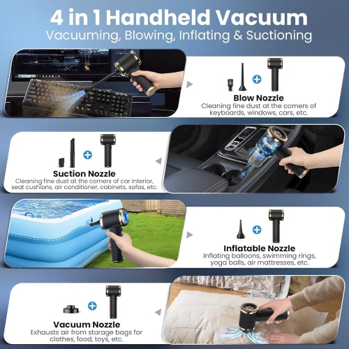 Aspirateur d'auto tout-en-un, mini aspirateur sans fil pour voitures et maisons, aspirateur électrique à aspiration forte - Black Gold Supreme