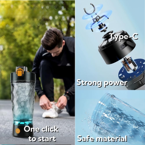 Automatic Mixing Cup Rechargeable Shaker Blenderbottle Milkshake Protein Powder Fitness Electric Shaker Cup - Black