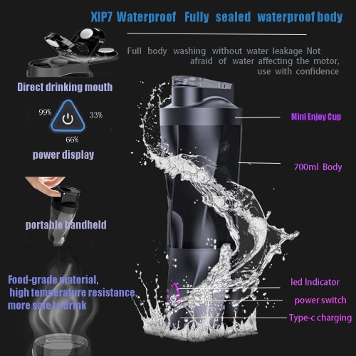 Portable Electric Juicer Cup Kitchen Juicer Juice Cup Multi-function Mixing Cup Travel Cup Waterproof USB-Black