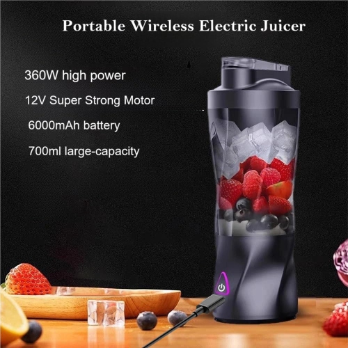 Portable Electric Juicer Cup Kitchen Juicer Juice Cup Multi-function Mixing Cup Travel Cup Waterproof USB-Black