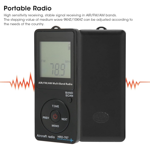Radio AM FM/AM/AIR portative avec radio à bande aérienne, réglage d'arrêt automatique, pile au lithium 400&nbsp;mAh intégrée