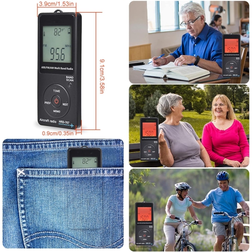 Radio AM FM/AM/AIR portative avec radio à bande aérienne, réglage d'arrêt automatique, pile au lithium 400&nbsp;mAh intégrée