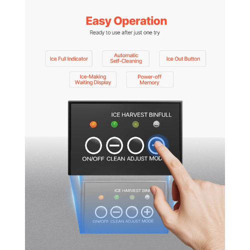 VEVOR Undercounter Built-in Ice Maker SNQRSZBJ50LBRKHUFV1, 50 lbs/24H Square Ice, 22 lbs Storage, Drain Pump, Stainless Steel Door,