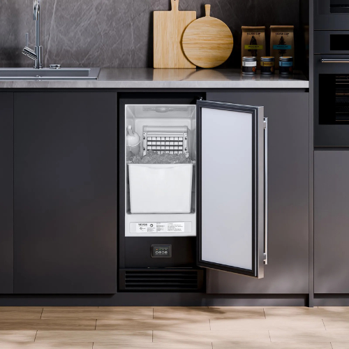 VEVOR Undercounter Built-in Ice Maker SNQRSZBJ50LBRKHUFV1, 50 lbs/24H Square Ice, 22 lbs Storage, Drain Pump, Stainless Steel Door,