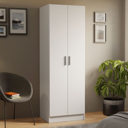 Madesa Wardrobe Storage Cabinet Armoire Closet with 2 Doors and 4 Utility Shelves 23 Inch Wooden Organization Unit for Bedroom - White